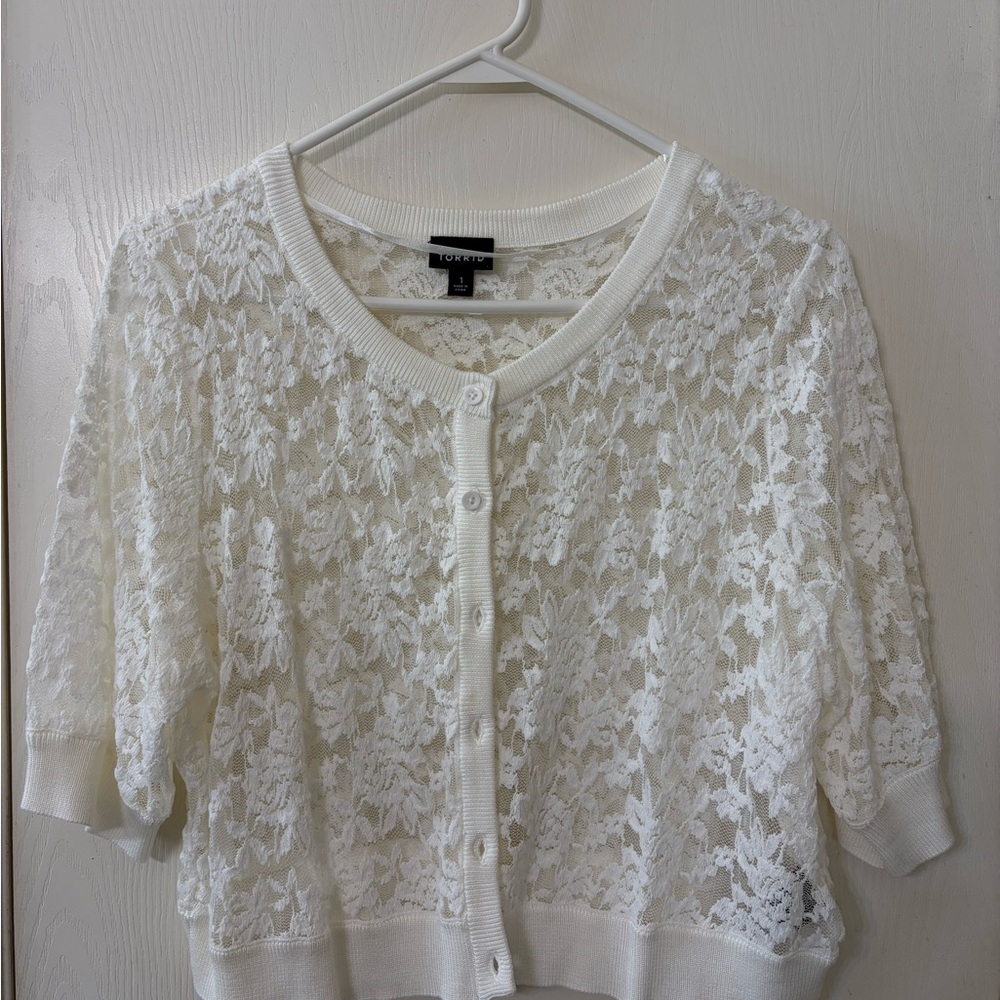 Torrid Cream Lace Knit Top